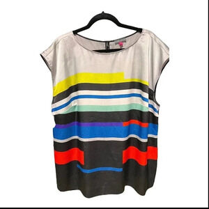 Vince Camuto Women's Size 2XL Multicolor Geometric Blouse Top